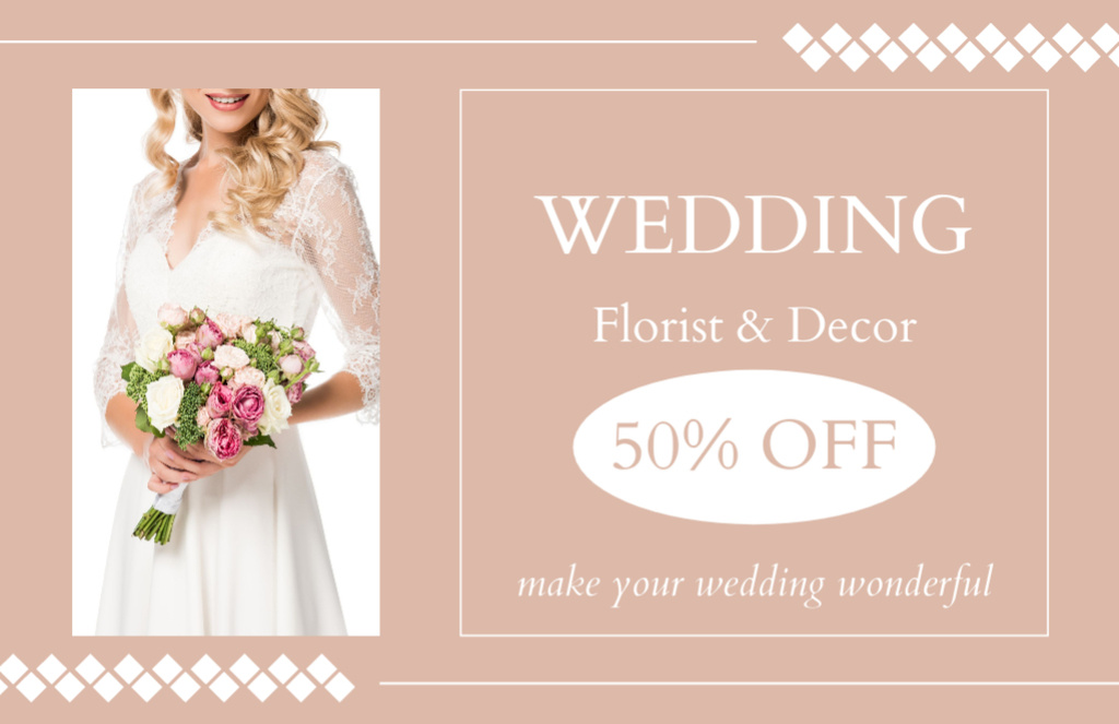 Plantilla de diseño de Discount on Wedding Florist Services and Decor Thank You Card 5.5x8.5in 