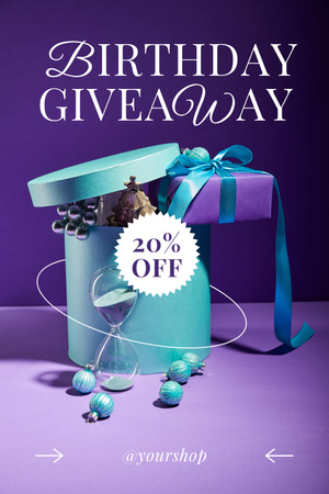 Modern Announcement Of A Birthday Giveaway With Violet And Blue Colors Pinterest Design Template