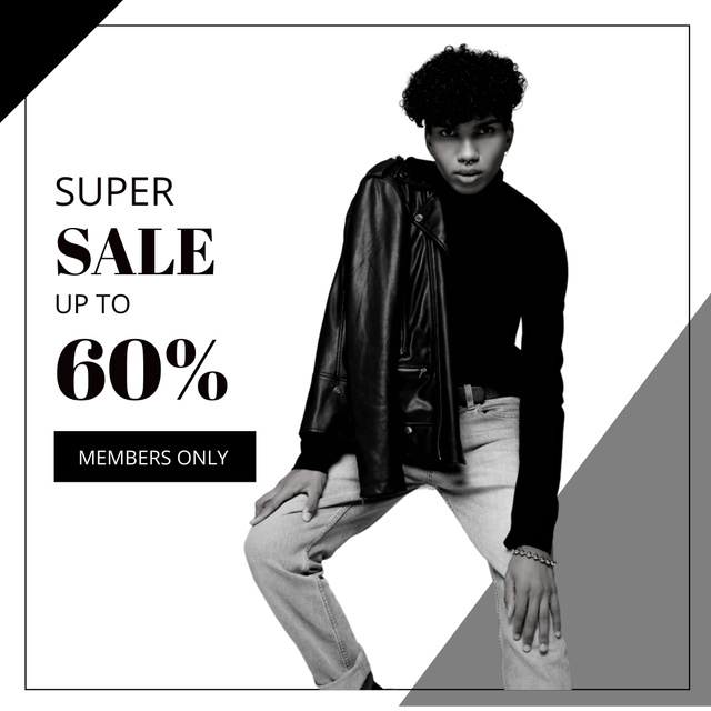 Super Sale Announcement in Black And White Style Instagram Design Template
