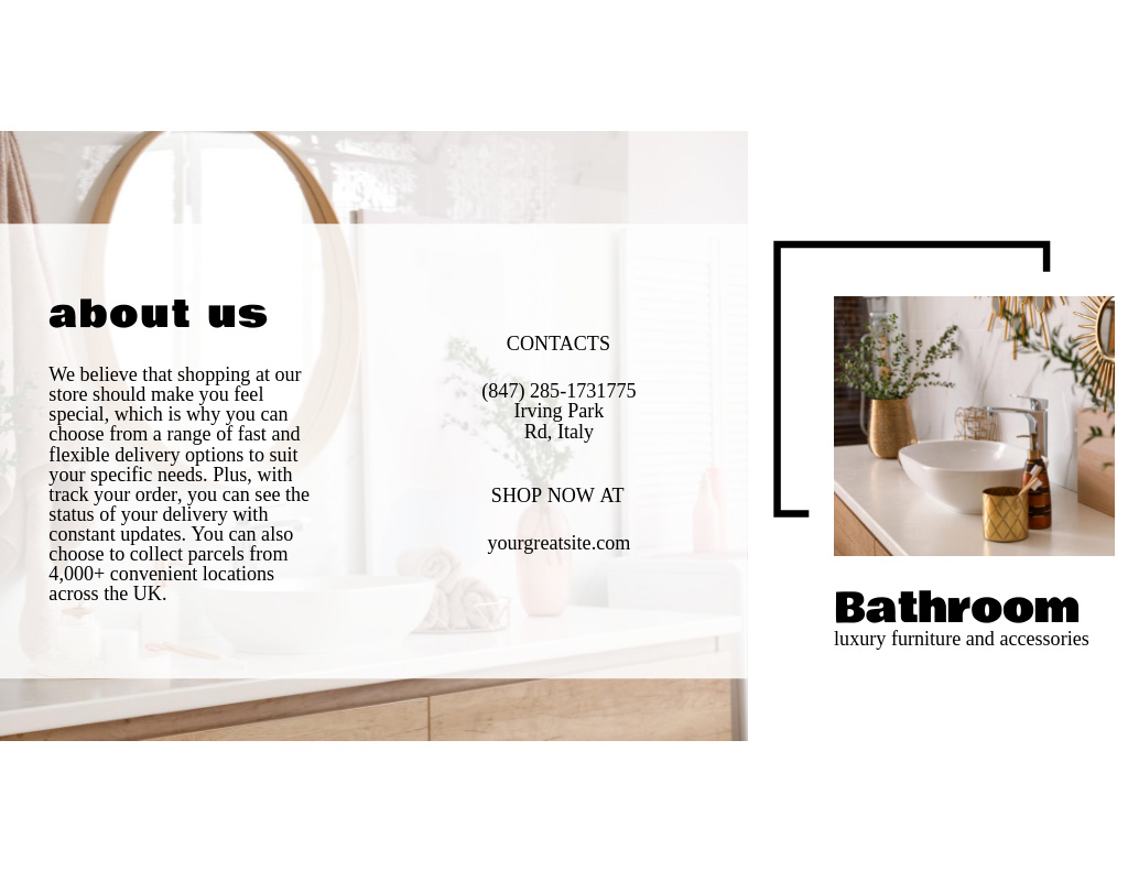 Template di design Bathroom Accessories and Flowers in Vases Brochure 8.5x11in