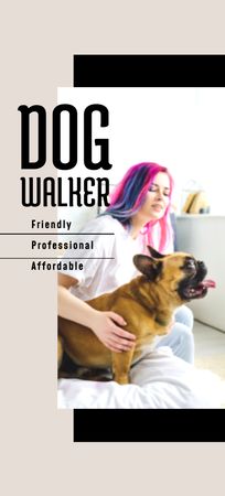 Dog Walking Services Woman with Puppies Flyer 3.75x8.25in Šablona návrhu