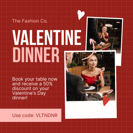 Designvorlage Promo-Code für das Abendessenangebot zum Valentinstag für Animated Post