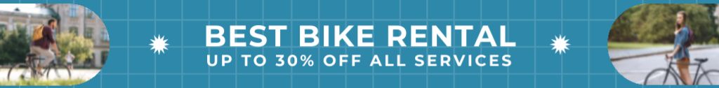 Designvorlage Bike Hire Discounts Promotion on Blue für Leaderboard