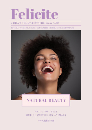 Ontwerpsjabloon van Poster van Advertentie voor natuurlijke cosmetica met mooie lachende vrouw