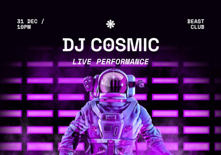 Awesome Party Announcement with DJ And Astronaut Flyer A5 Horizontal Design Template