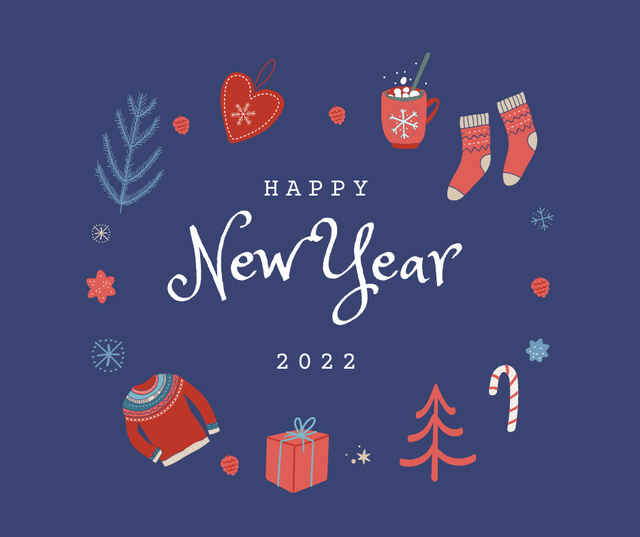 New Year Holiday Greeting Facebook Design Template