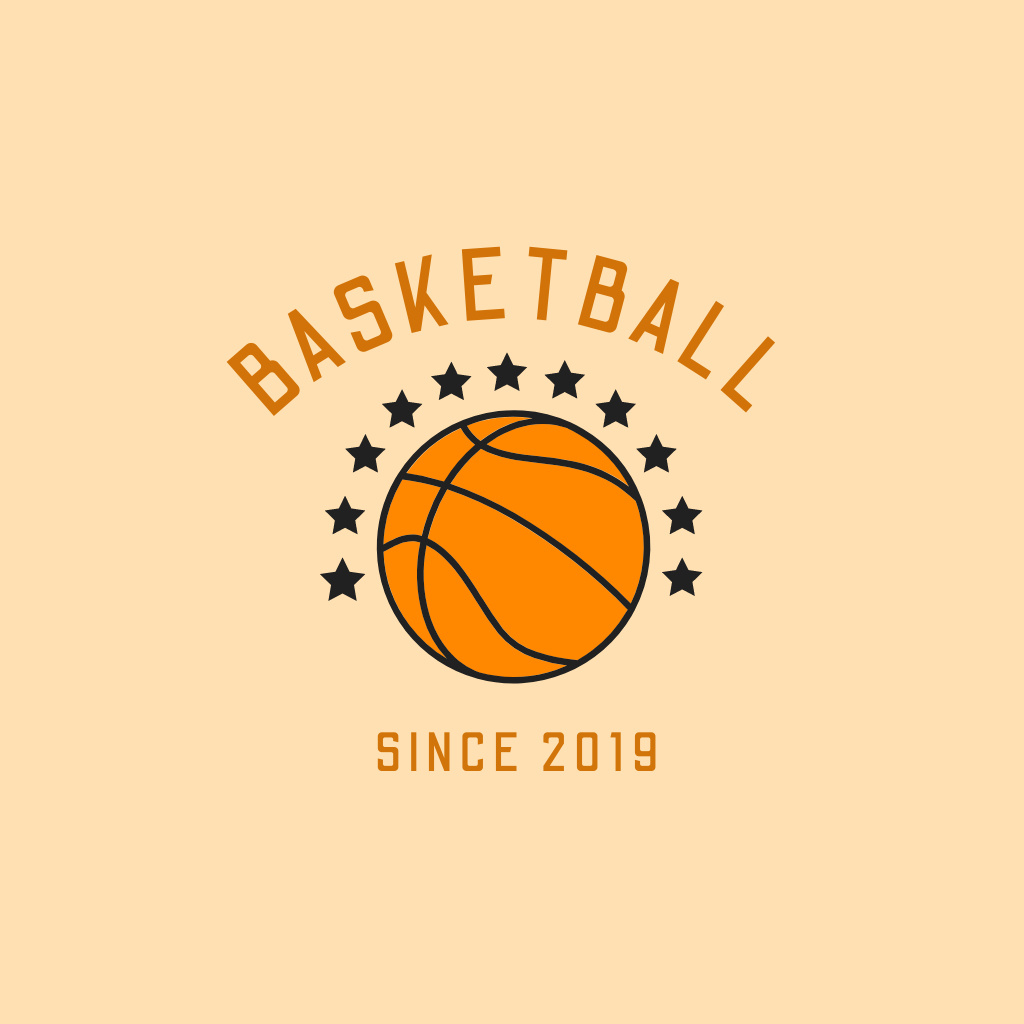 Plantilla de diseño de Basketball Sport Club Emblem with Ball and Stars Logo 