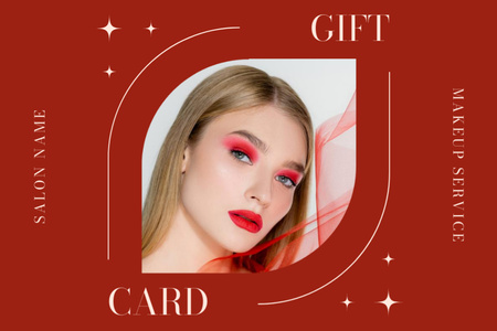 Template di design Annuncio del salone di bellezza con la donna in trucco rosso brillante Gift Certificate