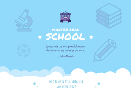 Designvorlage School Advertisement with Studying Icons in Blue für Flyer 5x7in Horizontal