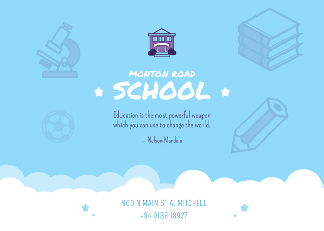 Modèle de visuel School Advertisement with Studying Icons in Blue - Flyer 5x7in Horizontal