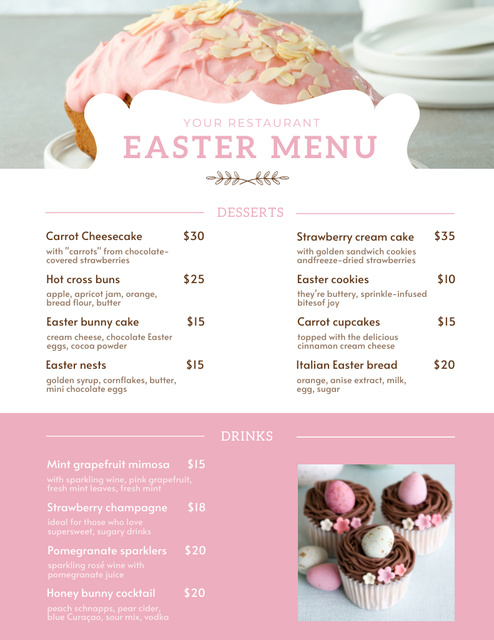 Offer of Easter Sweet Bakery Menu 8.5x11in Design Template