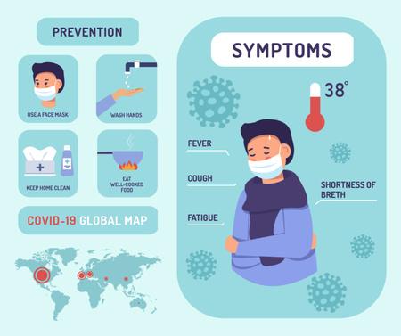 Coronavirus prevention and symptoms with Ill Man Facebook Design Template