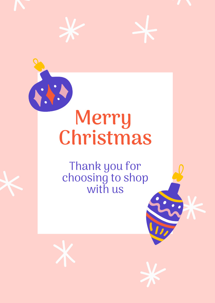 Cute Christmas Holiday Greeting With Baubles Postcard A6 Vertical Design Template