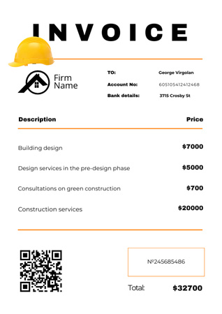 Lista de preços de construção Invoice Modelo de Design