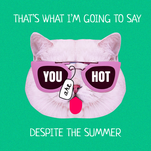 Funny Cute Cat in Sunglasses showing Tongue Instagram Design Template