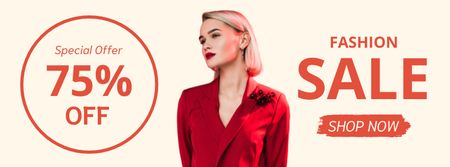 Ontwerpsjabloon van Facebook cover van Fashion Clothes Sale with Woman in Red Suit