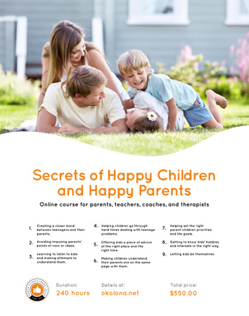 Parenthood Courses Ad with Family and Children Poster 22x28in Design Template