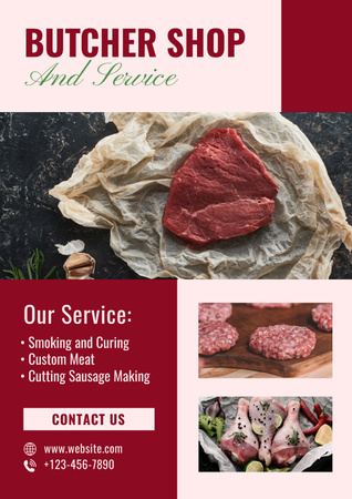 Butcher Shop Ad Layout with Photo Poster Design Template