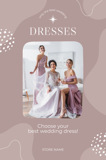Wedding Dresses Shop Ad with Elegant Bride and Bridesmaids Pinterestデザインテンプレート