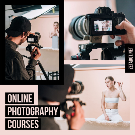 Fotografické kurzy Fotograf a žena ve studiu Instagram Šablona návrhu