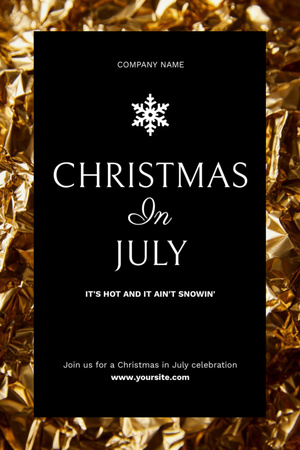 Christmas Party in July with Golden Background Flyer 4x6in Πρότυπο σχεδίασης