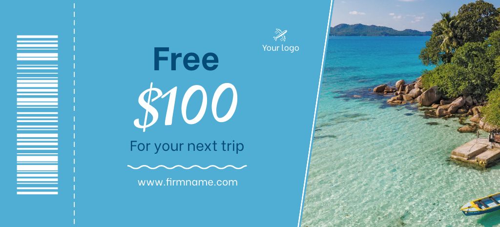 Travel Tour to Coastline Coupon 3.75x8.25in Design Template
