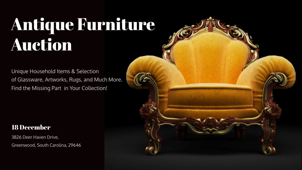 Antique Furniture Auction Luxury Yellow Armchair Title Tasarım Şablonu