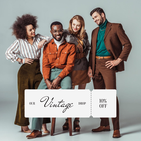 Hipsters for vintage clothes shop Instagram AD – шаблон для дизайну