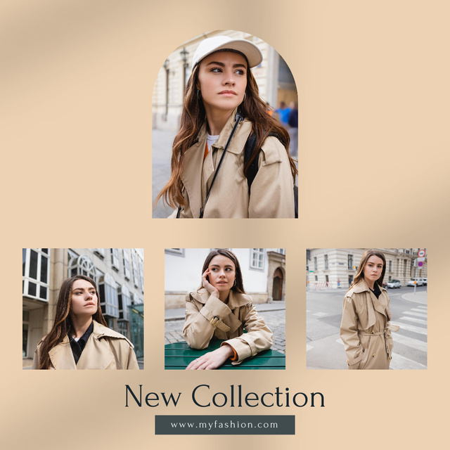 Plantilla de diseño de New Collection Ad with Woman in Trench Coat Instagram 