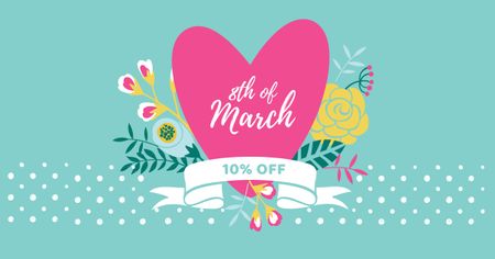 March 8 Discount Offer with Pink Heart Facebook AD tervezősablon