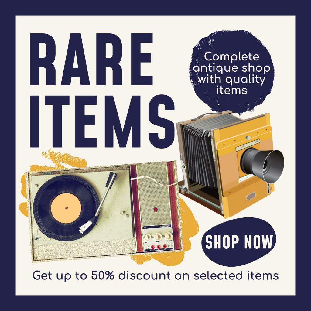 Time-honoured Turntable And Camera With Discounts Offer Instagram AD Design Template