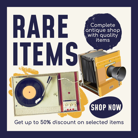 Time-honoured Turntable And Camera With Discounts Offer Instagram AD Design Template