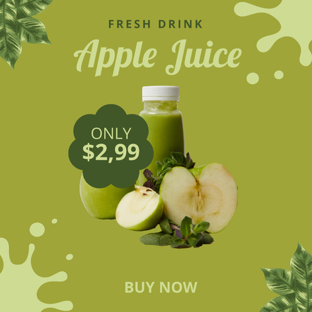 Fresh Apple Juice Promo on Green Instagram Design Template