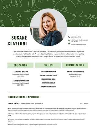 English Teacher professional skills and experience Resume Design Template