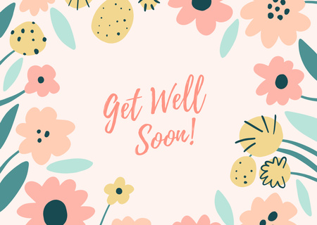 Get Well Soon Wish with Cute Flowers Card Tasarım Şablonu
