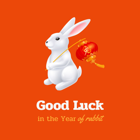 Saudação de ano novo chinês com coelho em laranja Instagram Modelo de Design