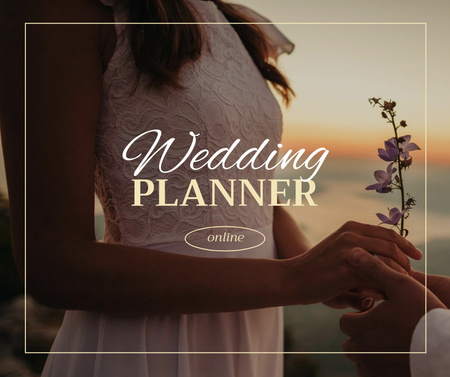 Wedding Planner Ad with Tender Bride holding Flower Facebook Design Template