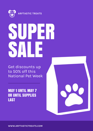 Pet Food Super Sale Announcement Poster A3 Design Template