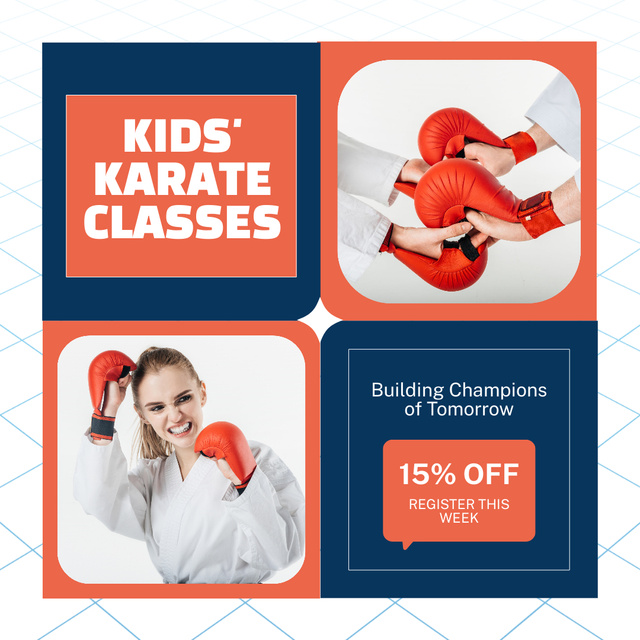 Designvorlage Kids' Karate Classes Ad with Girl in Uniform für Instagram