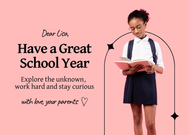Ontwerpsjabloon van Postcard 5x7in van Back to School Ad with Girl Student reading Book
