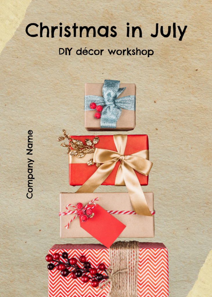 Ontwerpsjabloon van Flayer van Christmas Decor Advertisement with Cute Wrapped Gift Boxes