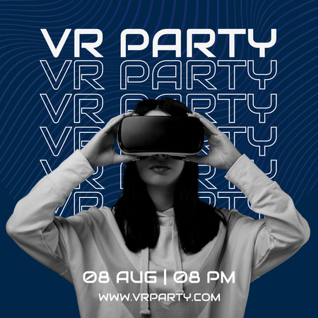 VR Gözlüklü Genç Kızla Sanal Parti Davetiyesi Instagram Tasarım Şablonu