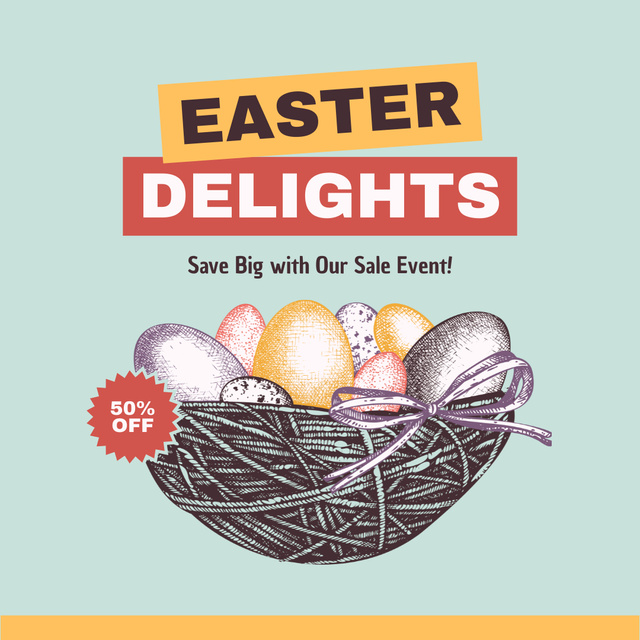 Easter Delights Promo with Cute Eggs in Nest Instagram Tasarım Şablonu