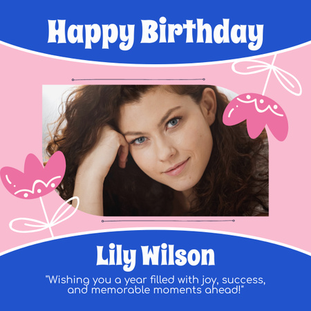Desejos de aniversário para uma garota em azul e rosa LinkedIn post Modelo de Design
