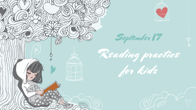 Ontwerpsjabloon van FB event cover van Cute Little Girl Reading under Tree