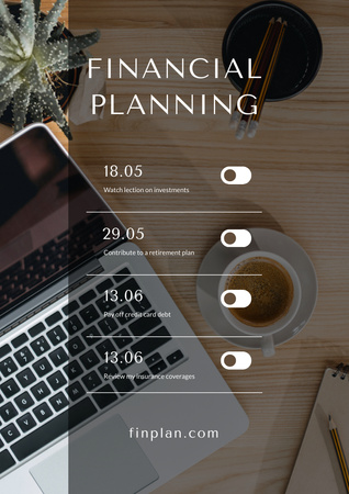 Designvorlage Finance Planning Schedule with Laptop on Table für Poster A3