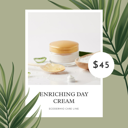 Cosmetic Cream Offer with green Leaves Instagram Design Template