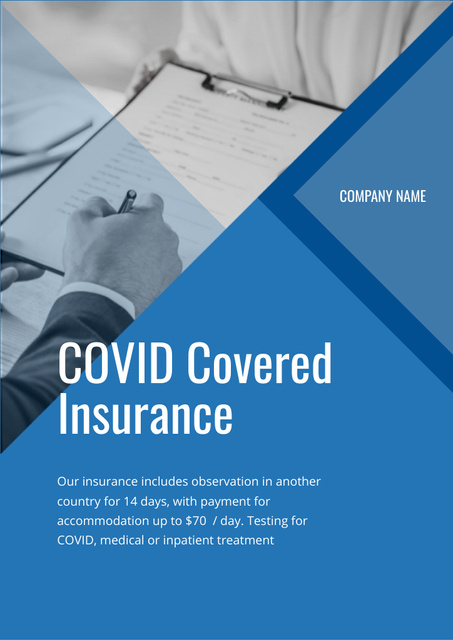 Сovid Insurance Offer on Blue Flyer A4 tervezősablon