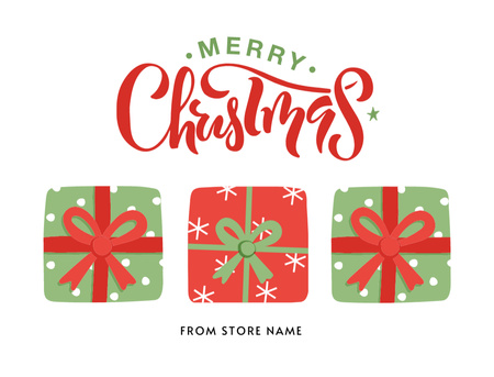 Modèle de visuel Vœux de Noël avec des cadeaux illustrés - Postcard 4.2x5.5in