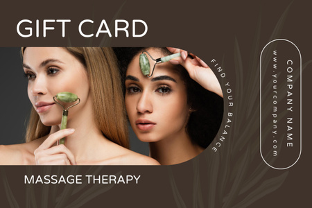 Young Women Massaging Face with Jade Rollers Gift Certificate Design Template